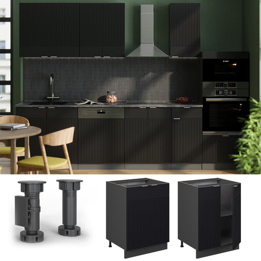 Vicco Mobiletto base cucina Nero a righe 60 cm , PL Antracite