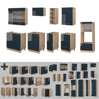 Vicco Mobili da cucina Blu scuro lucido/rovere dorato 280 cm senza piano di lavoro
