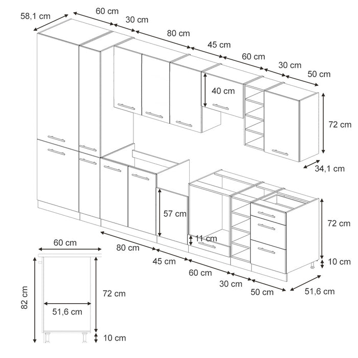 Vicco Cucina componibile Pannello in rovere/antracite 355 cm , PL Antracite