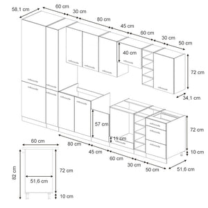 Vicco Cucina componibile Pannello in rovere/antracite 355 cm , PL Rovere