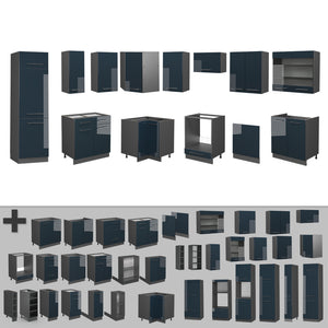 Vicco Cucina angolare completa Blu scuro lucido/antracite 227 x 287 cm , PL Marmo