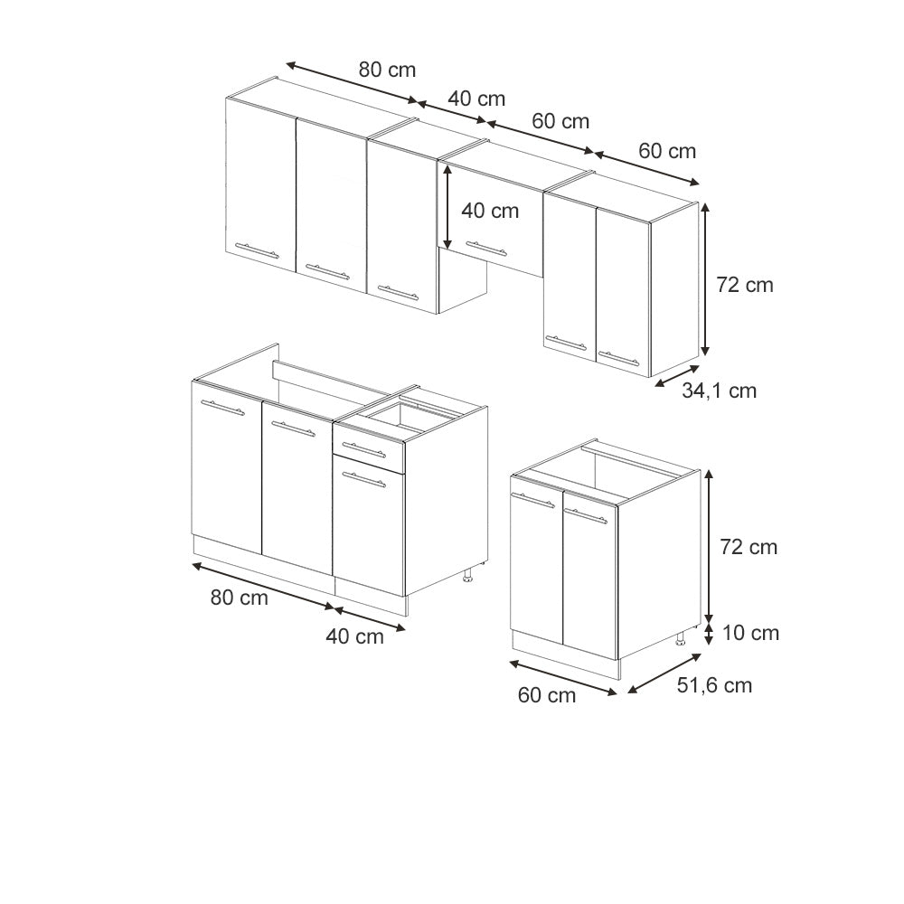 Vicco Cucina componibile Pannello di quercia/bianco 240 cm senza piano di lavoro
