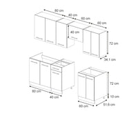 Vicco Cucina componibile Pannello di quercia/bianco 240 cm senza piano di lavoro