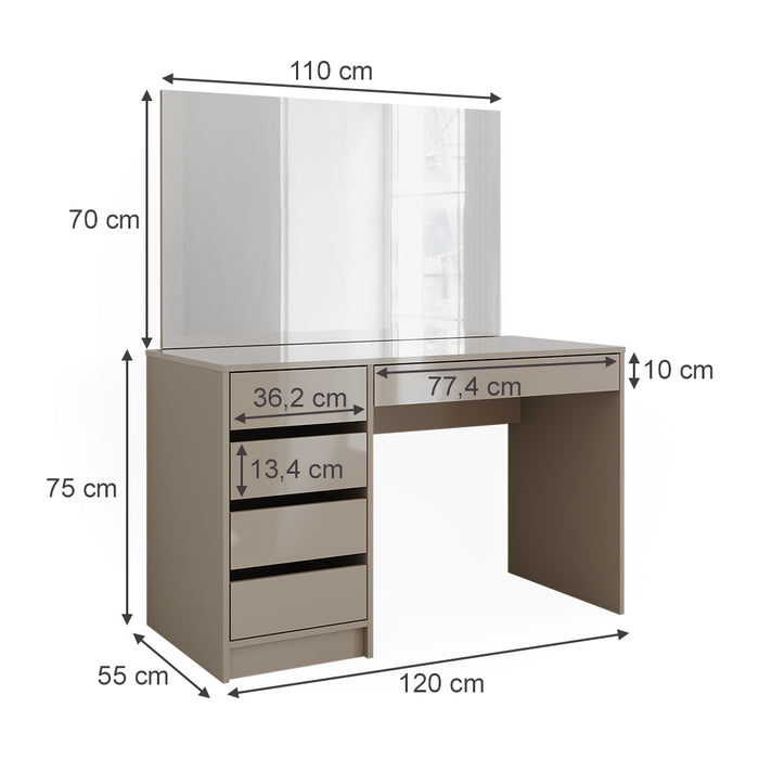 Vicco Tavolo da toilette Grigio 55 cm con specchio