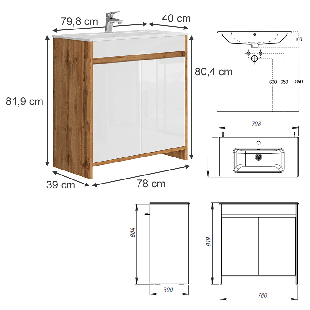 Vicco Mobiletto per lavabo Quercia dorata 2 parti