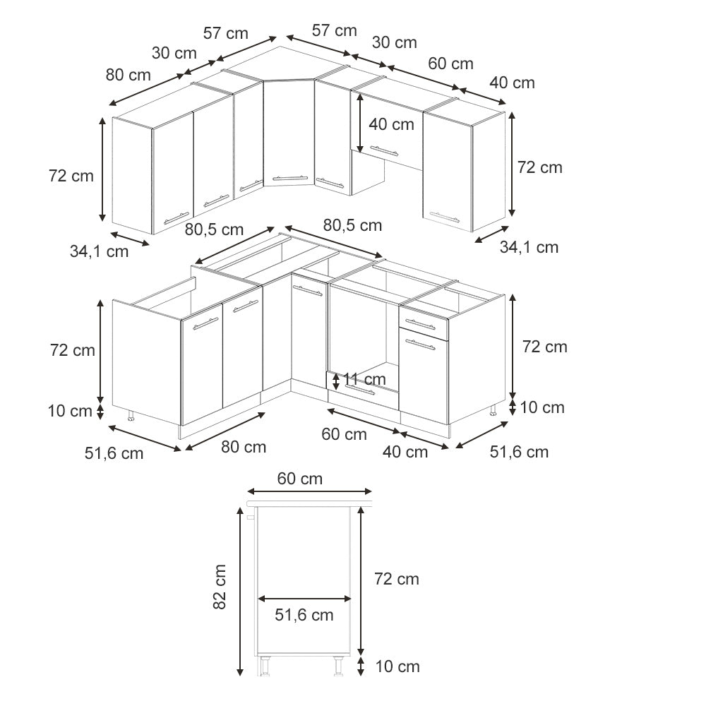 Vicco Cucina angolare completa Pannello di quercia/bianco 160 x 190 cm , PL Antracite