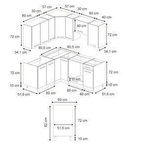 Vicco Cucina angolare completa Pannello di quercia/bianco 160 x 190 cm , PL Antracite