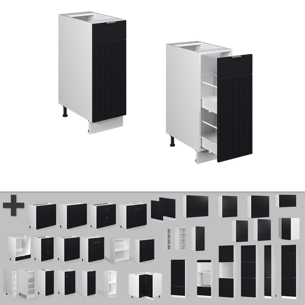 Vicco Armadio cucina dispensa alto Nero a righe 30 cm , PL Rovere