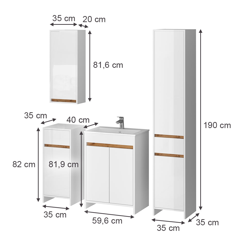 Vicco Set di mobili da bagno Bianco lucido Set di 5