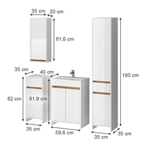 Vicco Set di mobili da bagno Bianco lucido Set di 5