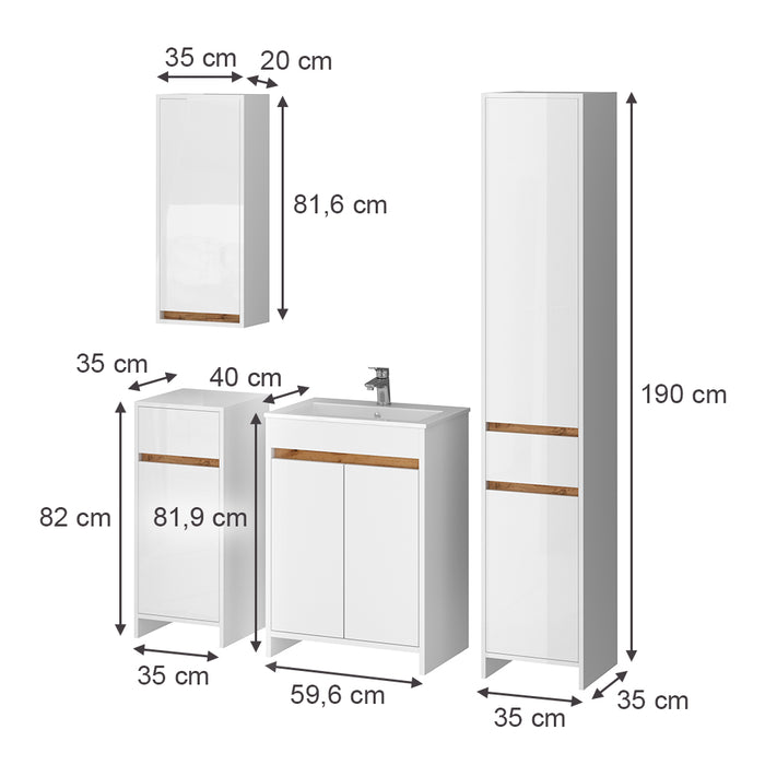 Vicco Set di mobili da bagno Bianco lucido Set di 5
