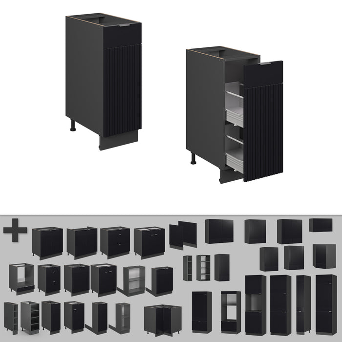 Vicco Armadio cucina dispensa alto Nero a righe 30 cm , PL Rovere