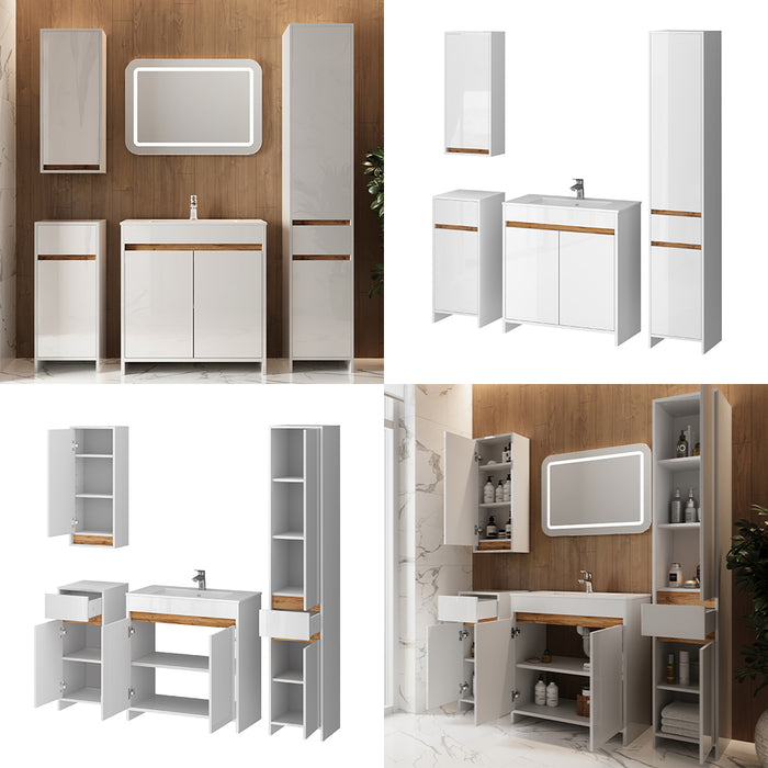 Vicco Set di mobili da bagno Bianco lucido Set di 5