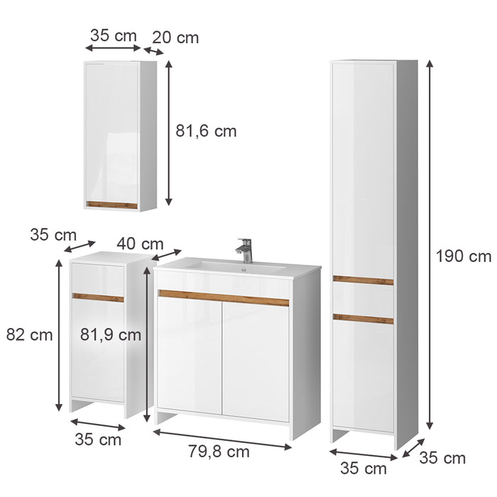 Vicco Set di mobili da bagno Bianco lucido Set di 5