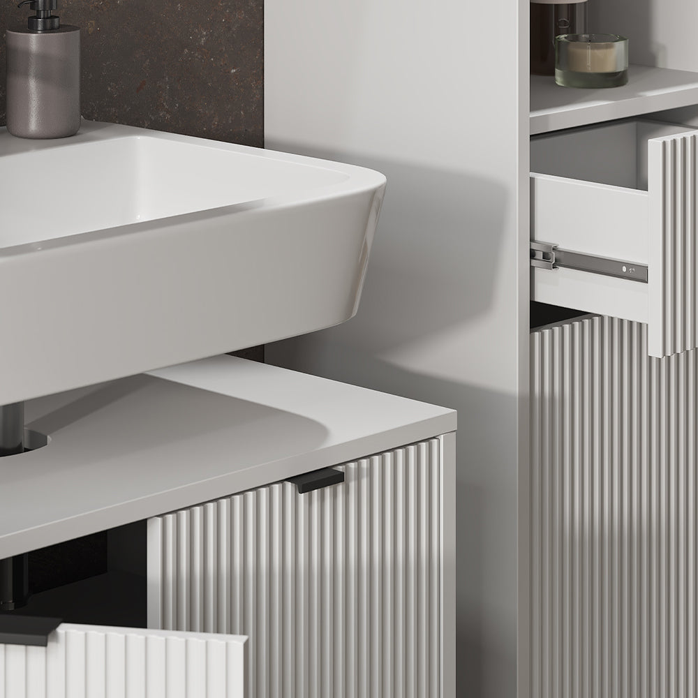 Vicco Set di mobili per il bagno  Bianco 3 parti, con colonna