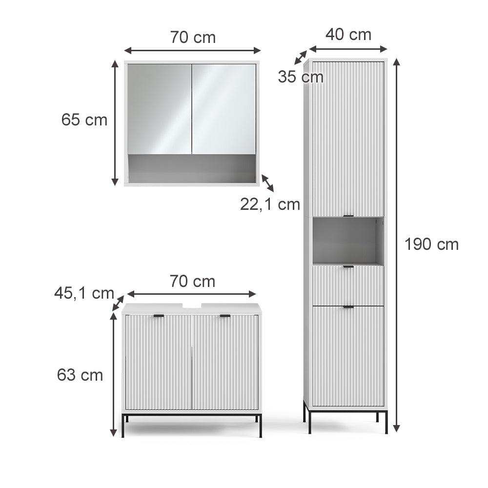 Vicco Set di mobili per il bagno  Bianco 3 parti, con colonna