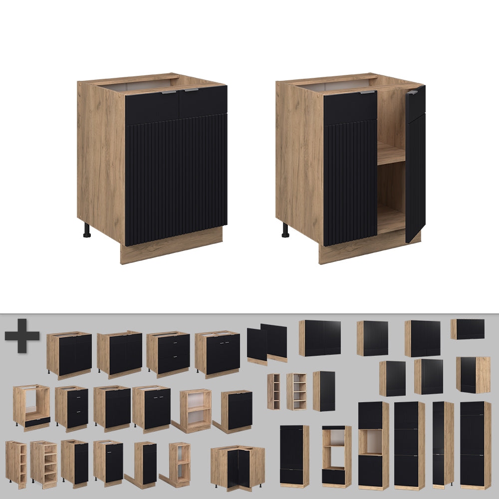 Vicco Mobiletto base cucina Nero a righe 60 cm senza piano di lavoro