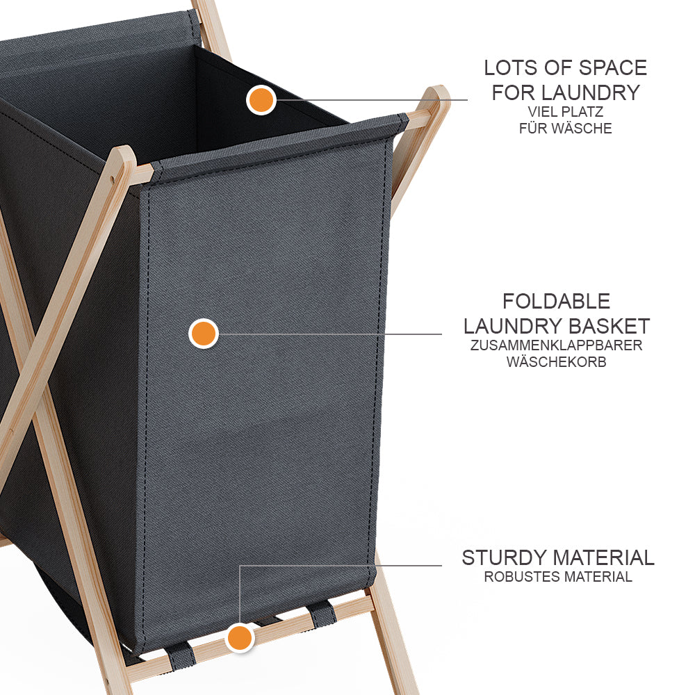 Vicco Cesto per la biancheria Grigio 40 x 64 cm