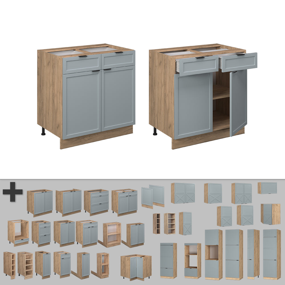 Vicco Mobiletto base per cucina Blu-grigio chiaro 80 cm , PL Rovere