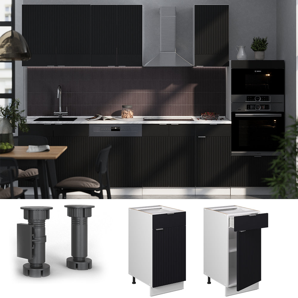 Vicco Mobiletto base per cucina Nero a righe 40 cm , PL Rovere