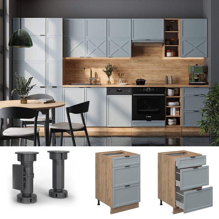 Vicco Mobiletto base per cucina Blu-grigio chiaro 50 cm , PL Rovere