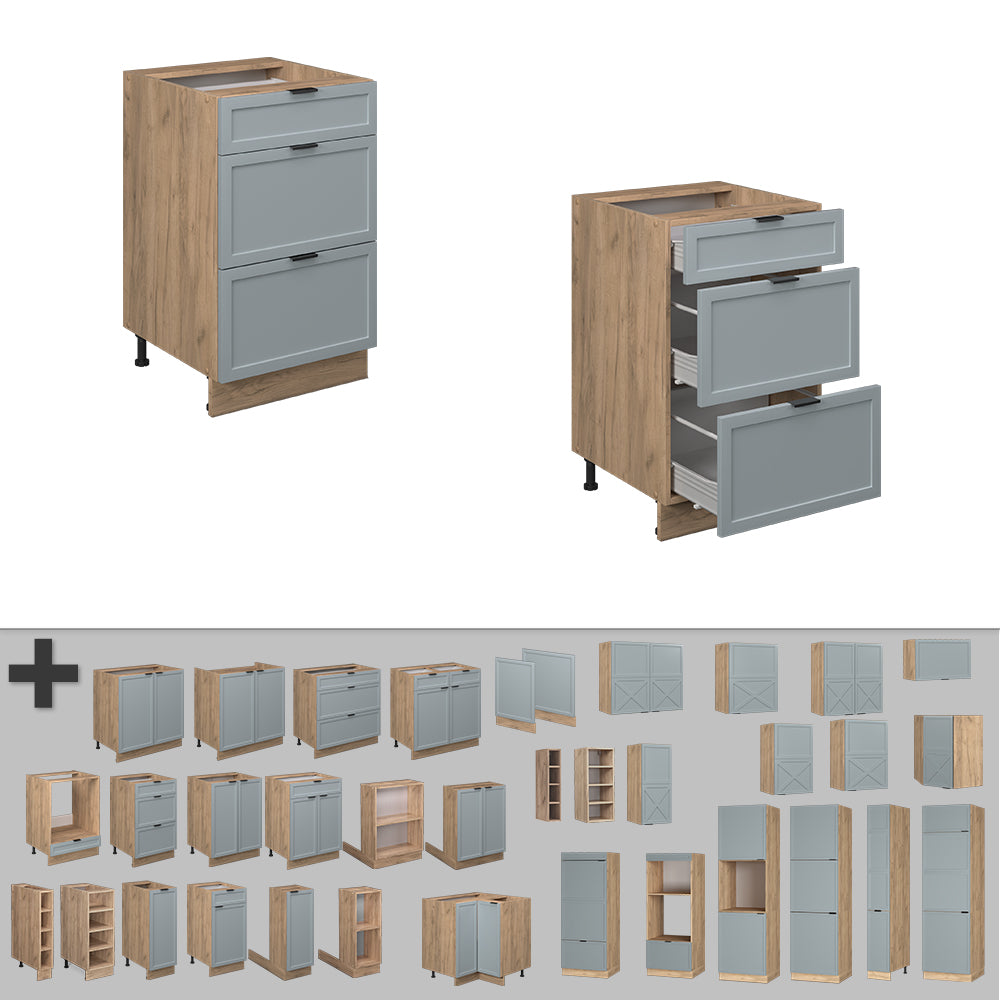 Vicco Mobiletto base per cucina Blu-grigio chiaro 50 cm , PL Rovere
