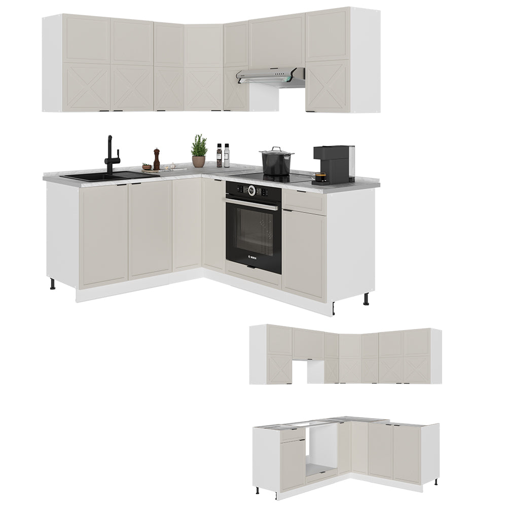 Vicco Cucina angolare completa Grigio/beige/bianco 160 x 190 cm , PL Marmo