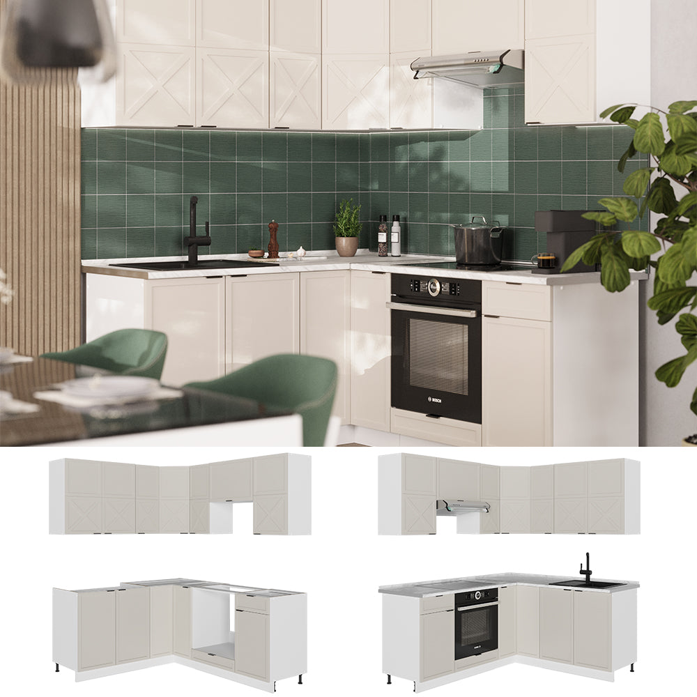 Vicco Cucina angolare completa Grigio/beige/bianco 160 x 190 cm , PL Marmo