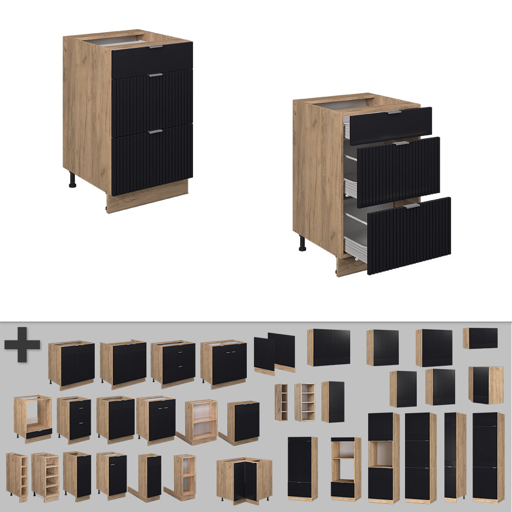 Vicco Mobiletto base per cucina Nero a righe 50 cm , PL Marmo