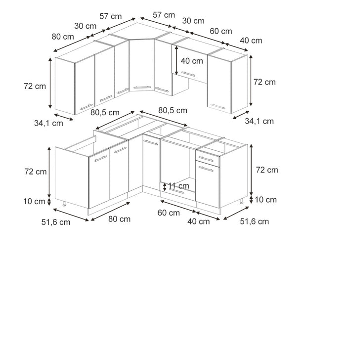 Vicco Cucina angolare completa Pannello in rovere/rovere goldkraft 160 x 60 cm senza piano di lavoro