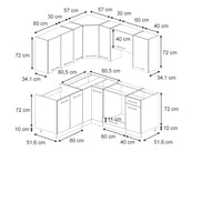 Vicco Cucina angolare completa Pannello di quercia/bianco 160 x 60 cm senza piano di lavoro