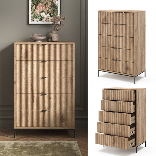 Vicco Cassettiera Quercia vichinga 76 x 120 cm con 5 cassetti