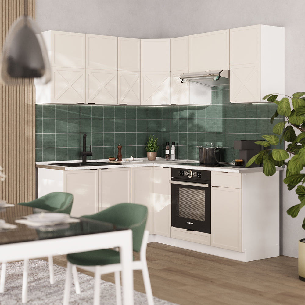 Vicco Cucina angolare completa Grigio/beige/bianco 160 x 190 cm , PL Marmo