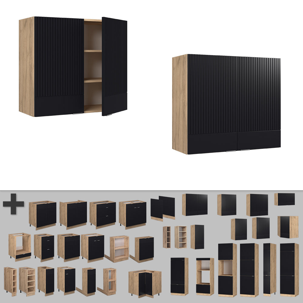 Vicco Mobile da cucina in vetro Nero a righe 80 cm