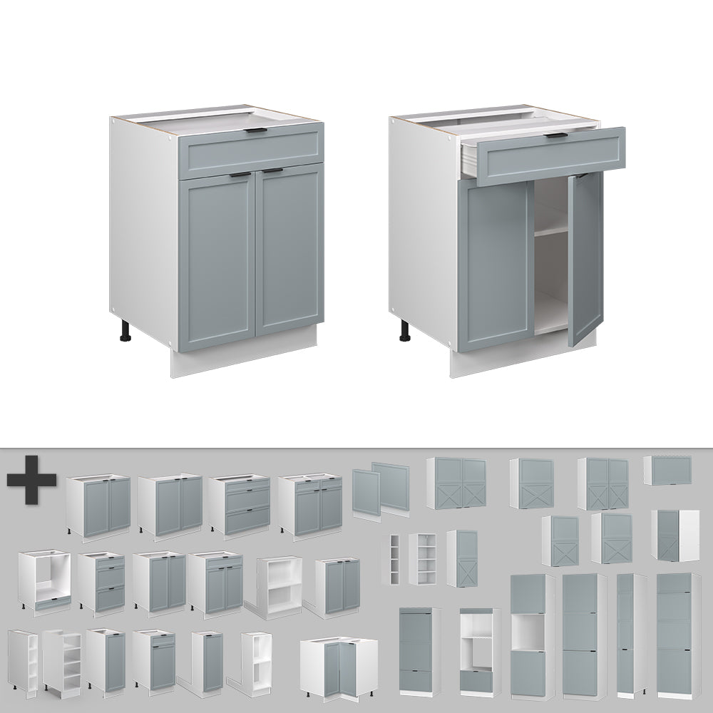 Vicco Mobiletto base per cucina Blu-grigio chiaro 60 cm con cassetto, senza piano di lavoro