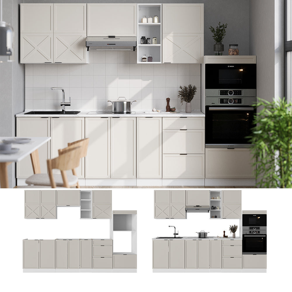 Vicco Cucina componibile Grigio/beige/bianco 280 cm , PL Marmo