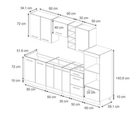 Vicco Cucina componibile Pannello di quercia/bianco 280 cm senza piano di lavoro
