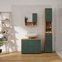 Vicco Set mobili bagno Quercia verde/oro 3 pezzi, con cassettiera e colonna