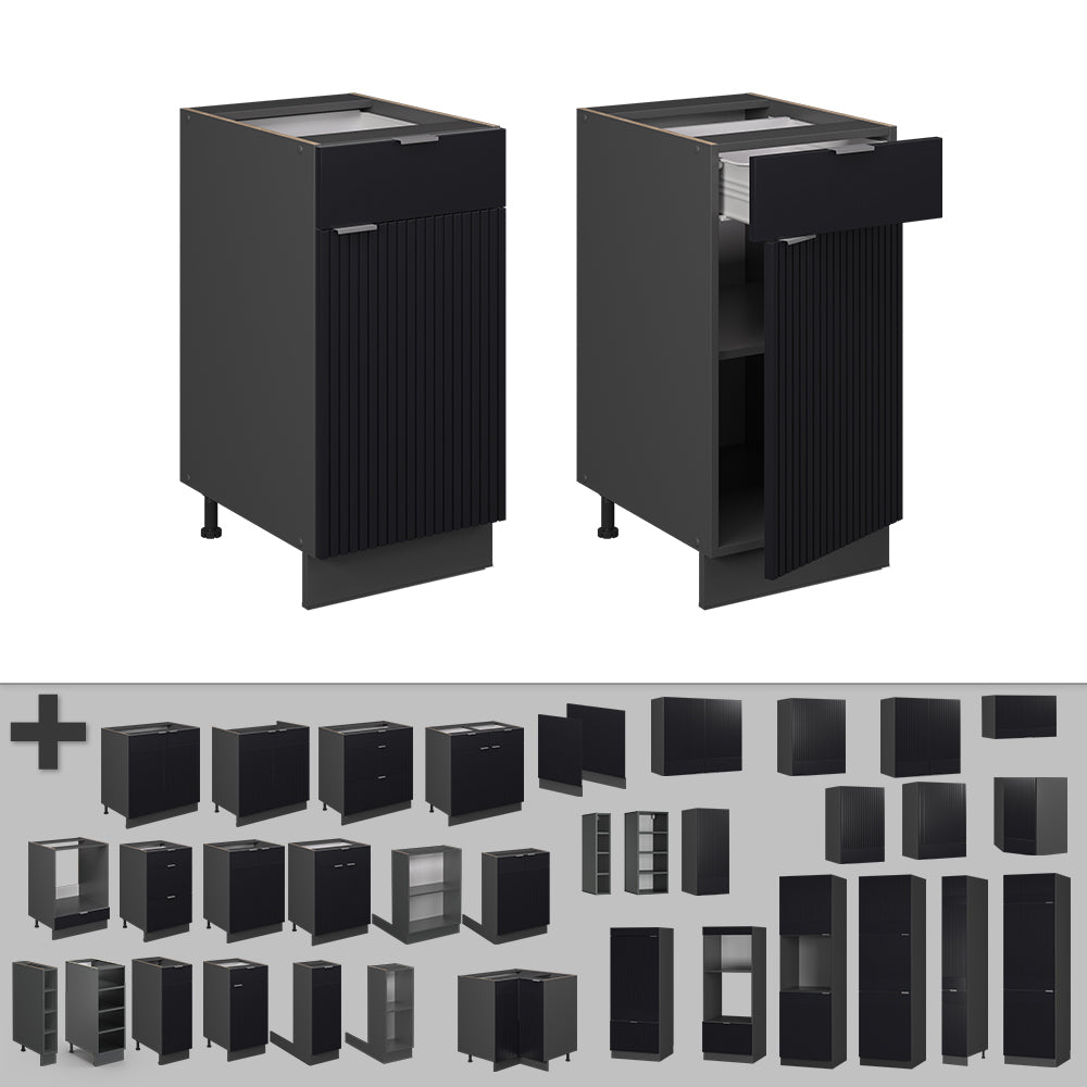 Vicco Mobiletto base per cucina Nero a righe 40 cm senza piano di lavoro