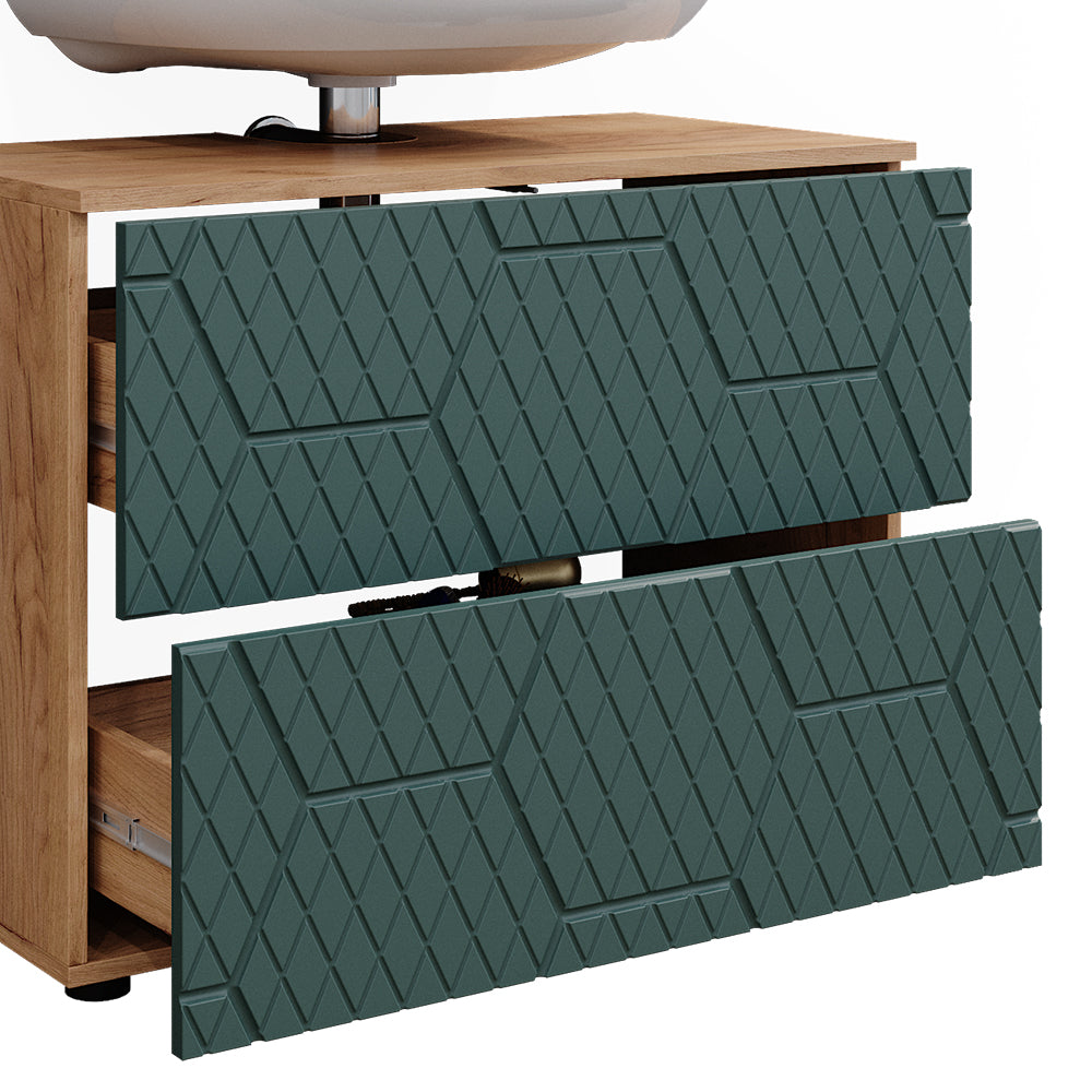 Vicco Set mobili bagno Quercia verde/oro 3 pezzi, con cassettiera e colonna