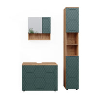 Vicco Set mobili bagno Quercia verde/oro 3 pezzi, con cassettiera e colonna