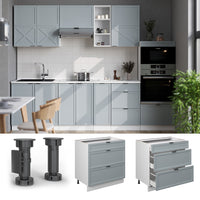 Vicco Mobiletto base per cucina Blu-grigio chiaro 80 cm con 3 cassetti, PL Marmo