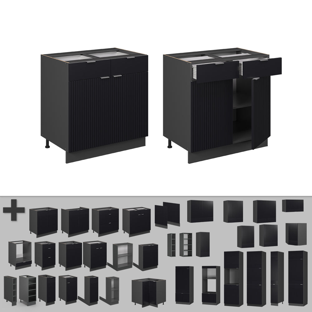 Vicco Mobiletto base per cucina Nero a righe 80 cm senza piano di lavoro