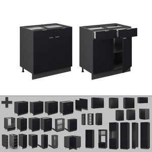 Vicco Mobiletto base per cucina Nero a righe 80 cm senza piano di lavoro