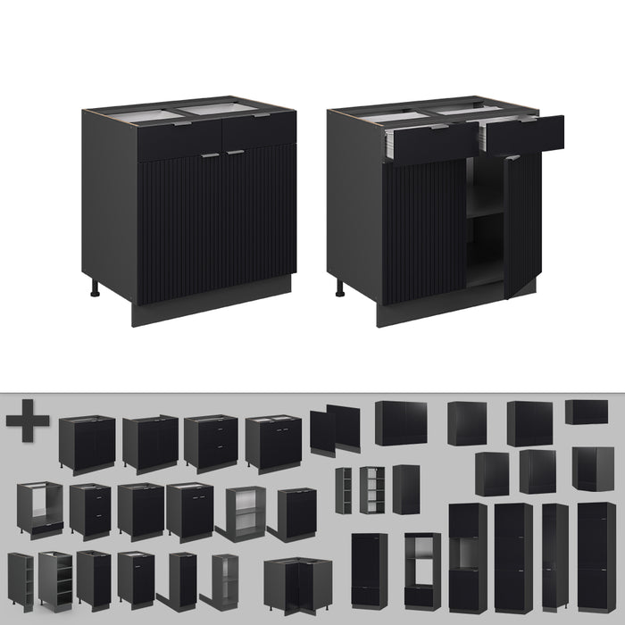 Vicco Mobiletto base per cucina Nero a righe 80 cm senza piano di lavoro