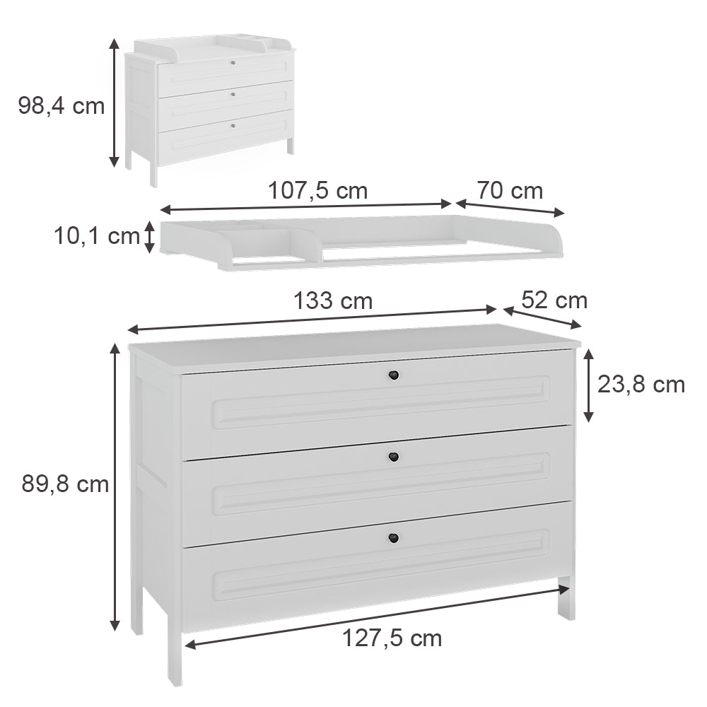 Vitalispa Fasciatoio Bianco 133 x 98.4 cm con 3 cassetti