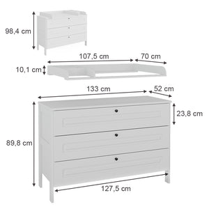 Vitalispa Fasciatoio Bianco 133 x 98.4 cm con 3 cassetti