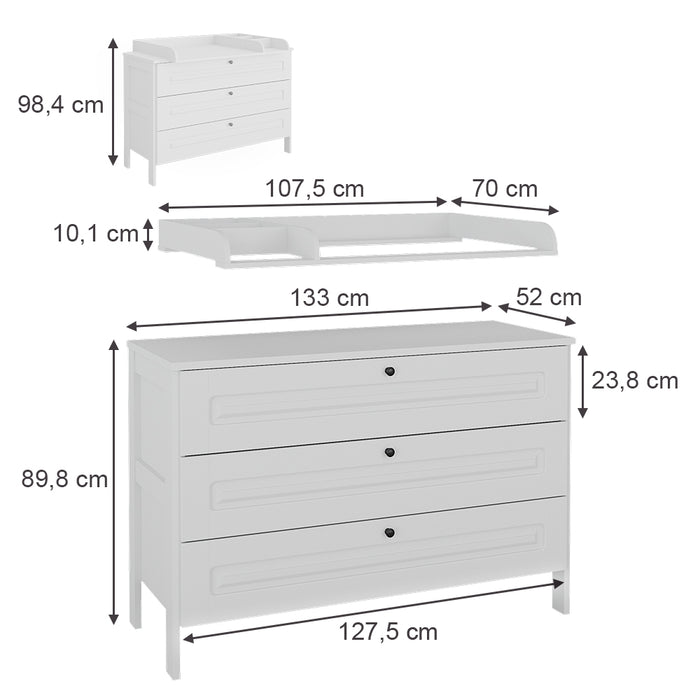 Vitalispa Fasciatoio Bianco 133 x 98.4 cm con 3 cassetti