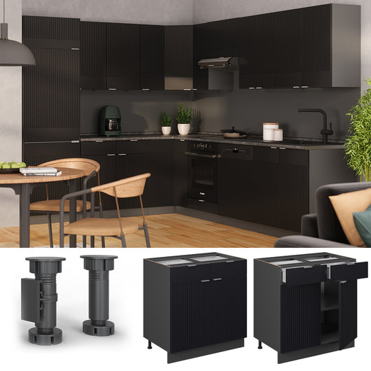 Vicco Mobiletto base per cucina Nero a righe 80 cm , PL Antracite