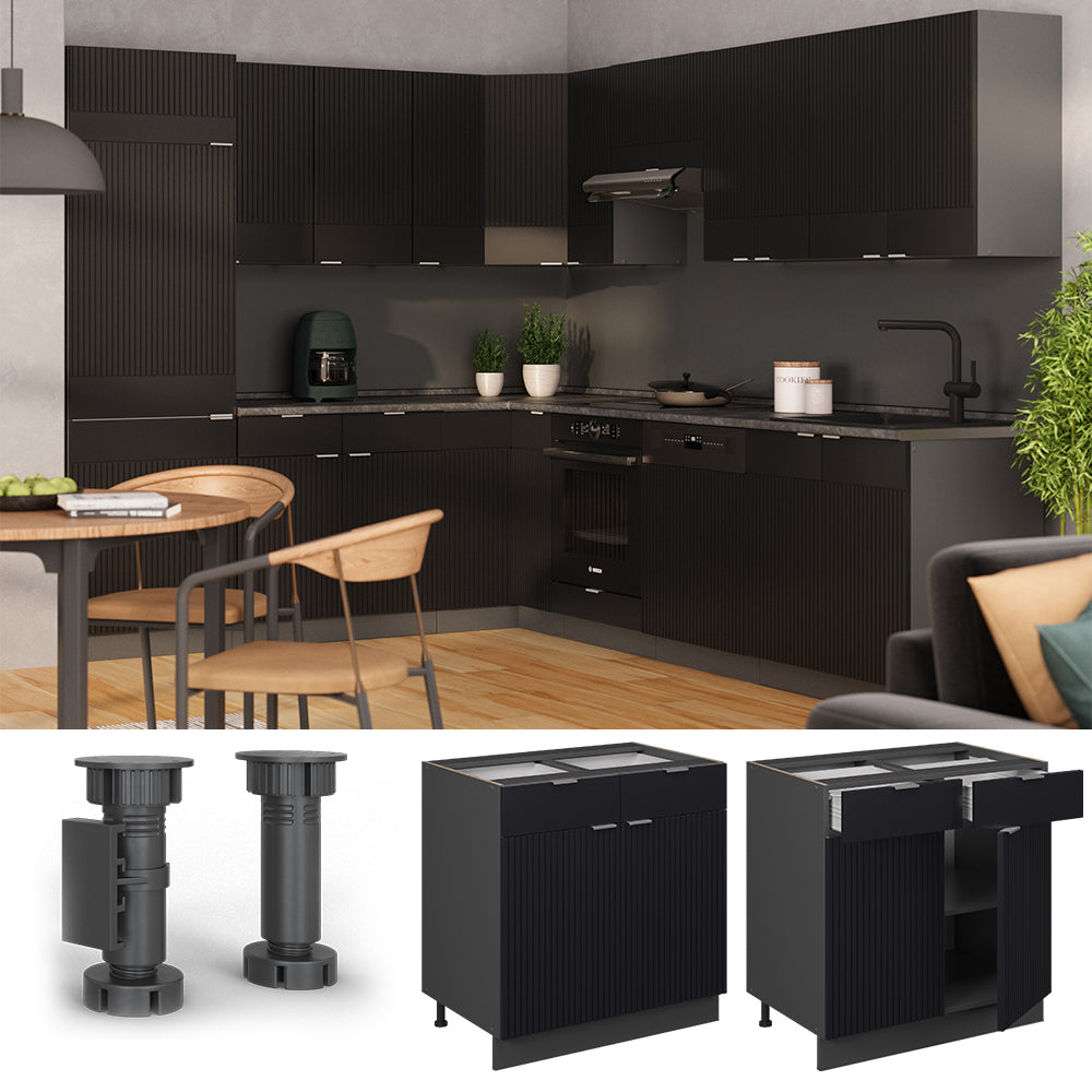 Vicco Mobiletto base per cucina Nero a righe 80 cm , PL Rovere